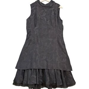Carol Peretz silk layered sleeveless rhinestone formal cocktail dress gray 12